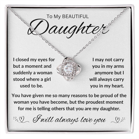 TO MY BEAUTIFUL DAUGHTER,  FROM DAD / LOVE KNOT NECKLACE